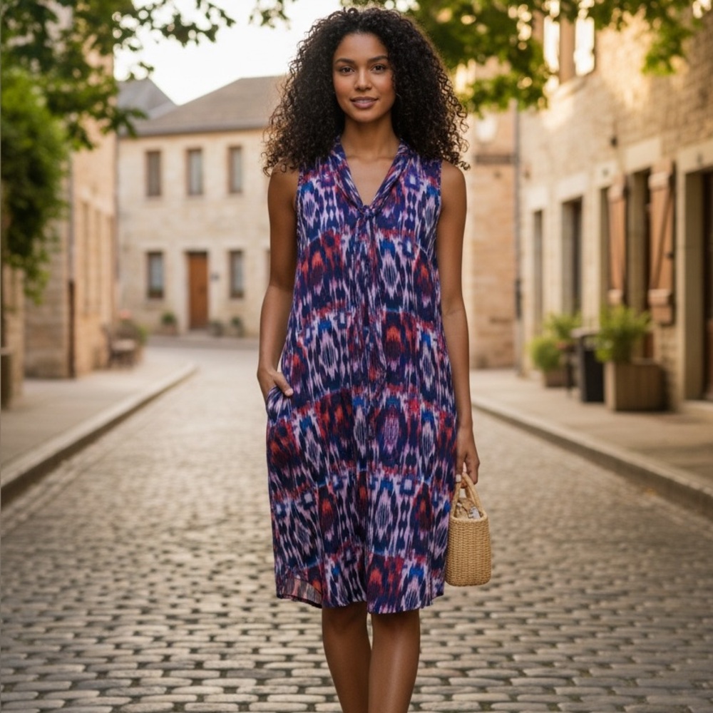 Liz Claiborne Sleeveless Midi Dress in Purple, Red, Blue
